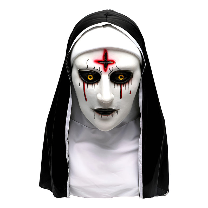 Mascara De Monja Para Halloween De Latex Premium Negro - Rojo Y Blanco La Monja