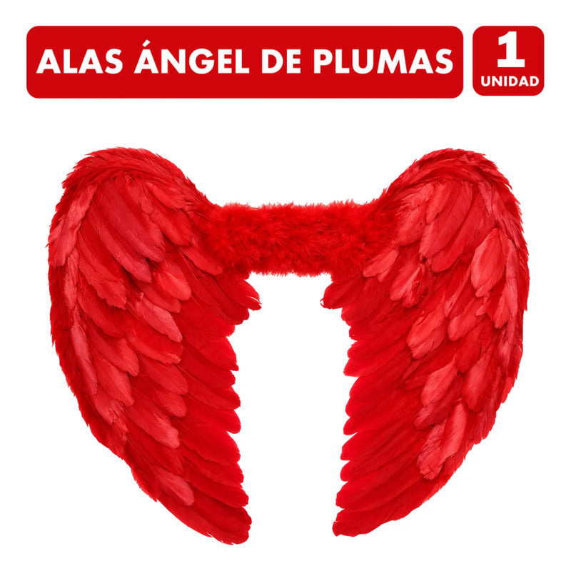Alas De Ángel Con Plumas Rojas Para Halloween Mujer 60x45cm Rojo
