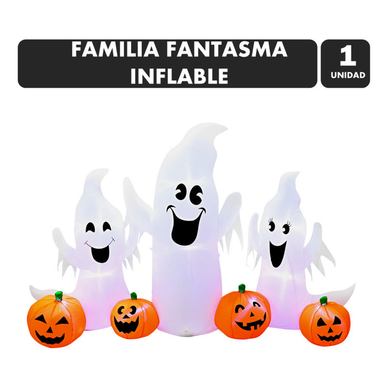 Decoración Halloween Gigante Calabaza Familia Inflable 180cm Blanco Y Naranjo