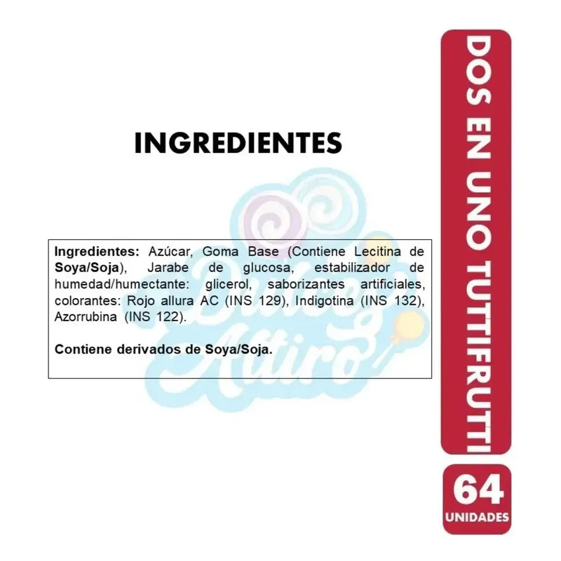 Chicle Dos En Uno Sabor Tutti Frutti De Arcor ( 64 Unidades)