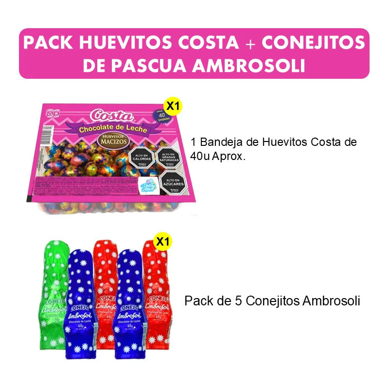 Pack Bandeja Huevitos De Pascua Costa+ 5 Conejitos Ambrosoli