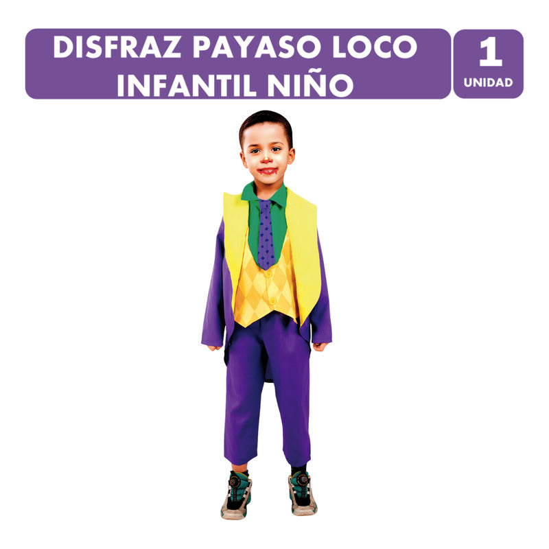 Disfraz Payaso Loco Traje Morado Infantil Niño Halloween Lila 10-12
