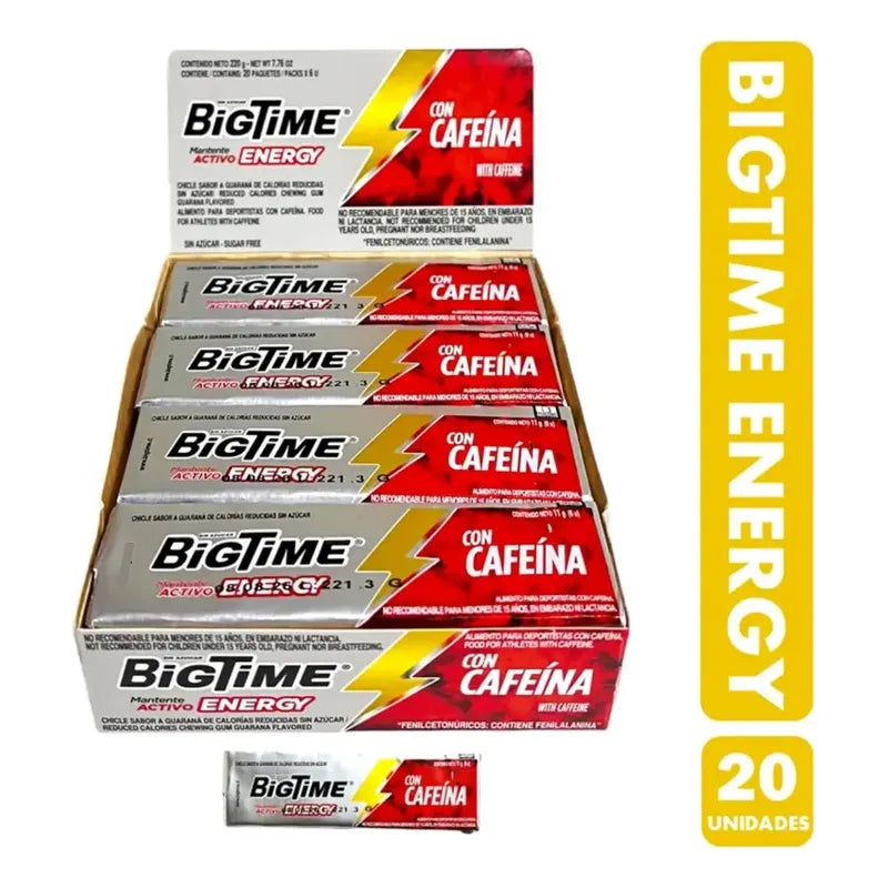 Chicle Bigtime Energy Sabor Guaraná De Arcor (caja 220gr)