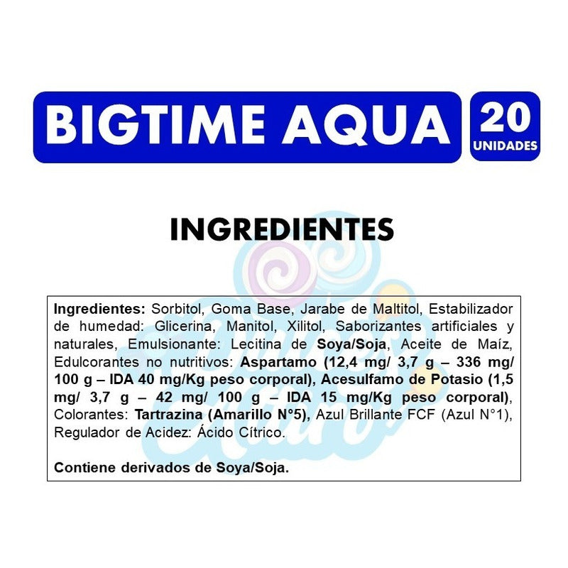Bigtime Azul Aqua - Chicles Sin Azúcar (caja Con 20 Uni)