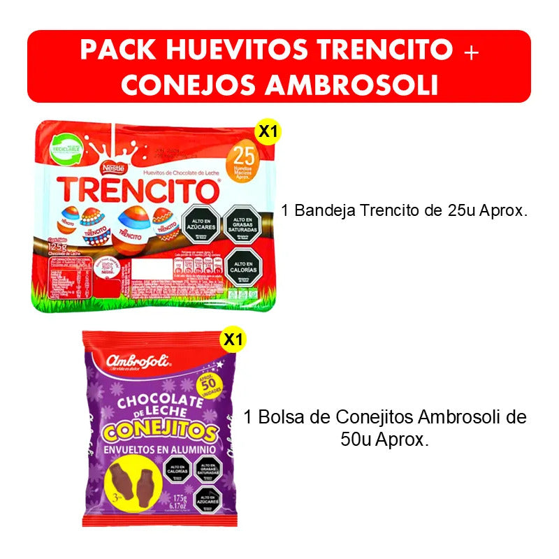 Pack Bolsa Conejitos Ambrosoli+ Huevitos De Pascua Trencito