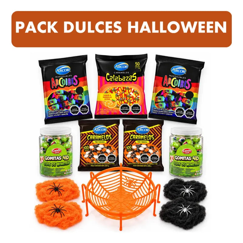 Pack Halloween Dulces Surtidos Con Bandeja Y Tela De Arañas