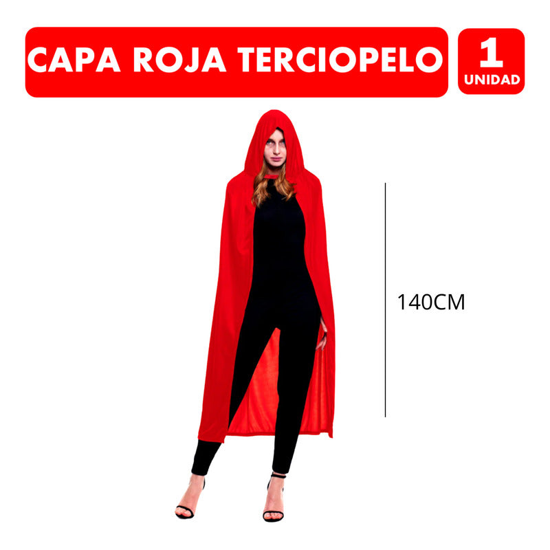 Capa Terciopelo Roja Unisex Especial Halloween 140cm Rojo Estándar