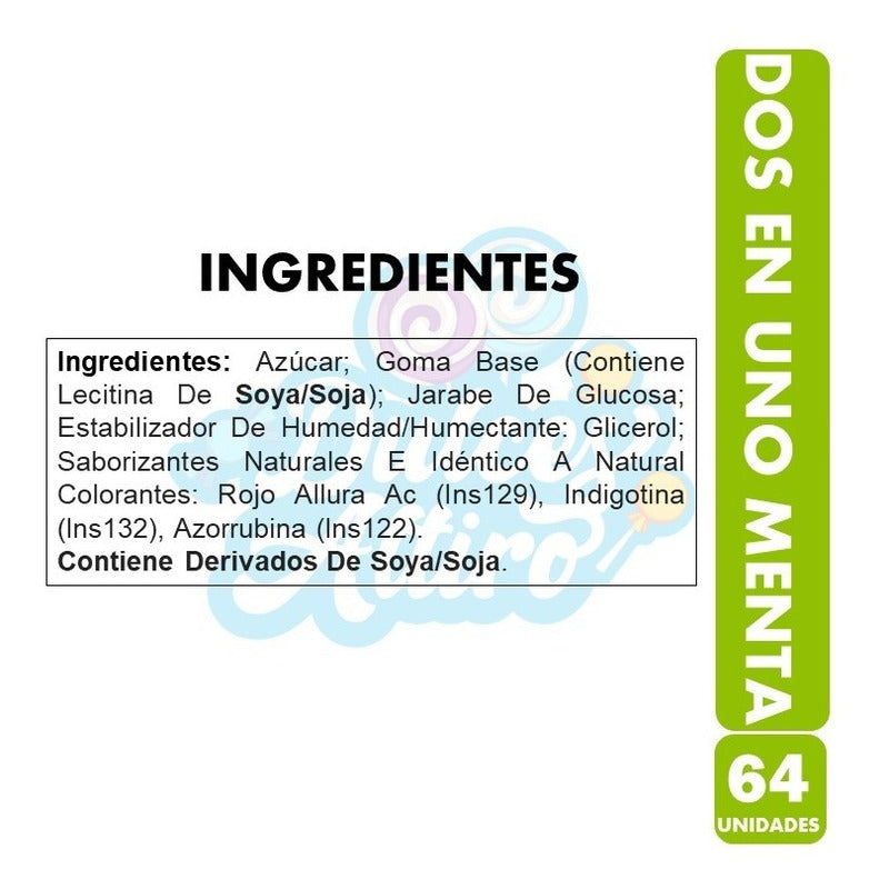 Dos En Uno Sabor Menta - Chicle Clásico (caja Con 64 Uni)