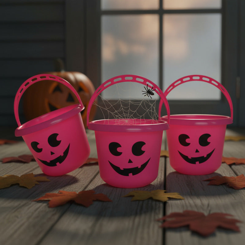 Baldes De Halloween Color Fucsia Calabaza Pack De 3 Un