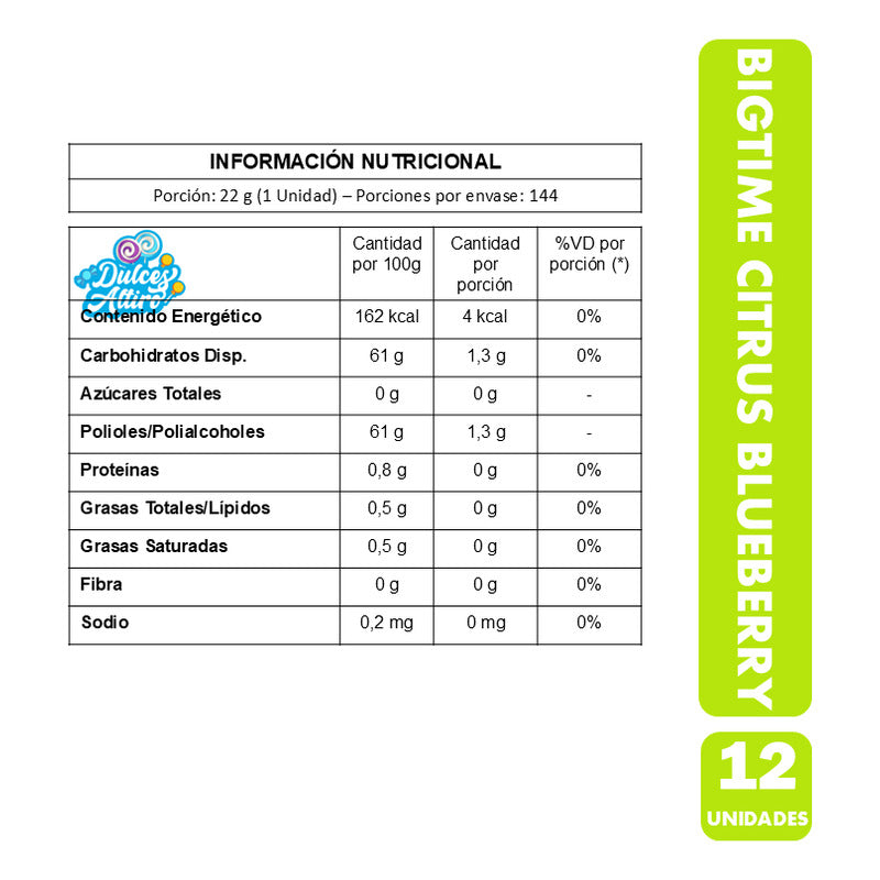 Chicle Bigtime Ultra Citrus Blueberry Sin Azúcar (12 Uni)