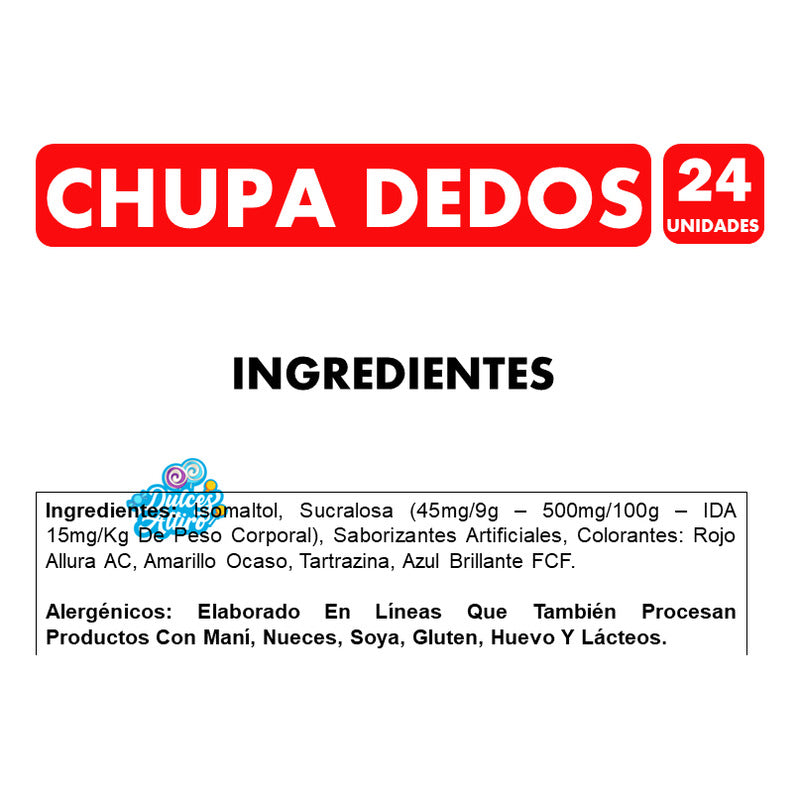 Chupa Dedos - Caramelos Sin Azúcar - Sabores Surtidos (24u)