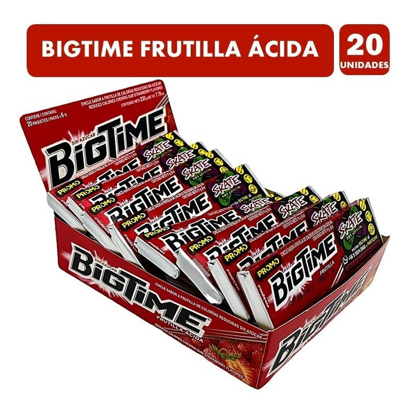 Chicle Bigtime Frutilla Ácida Display 20 Unidades 11gr