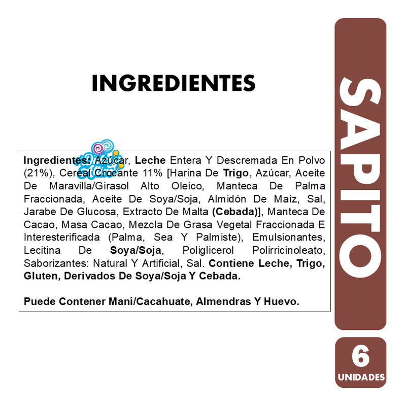 Sapito Chocolate Relleno Con Leche Y Cereales (bolsa Con 6u)