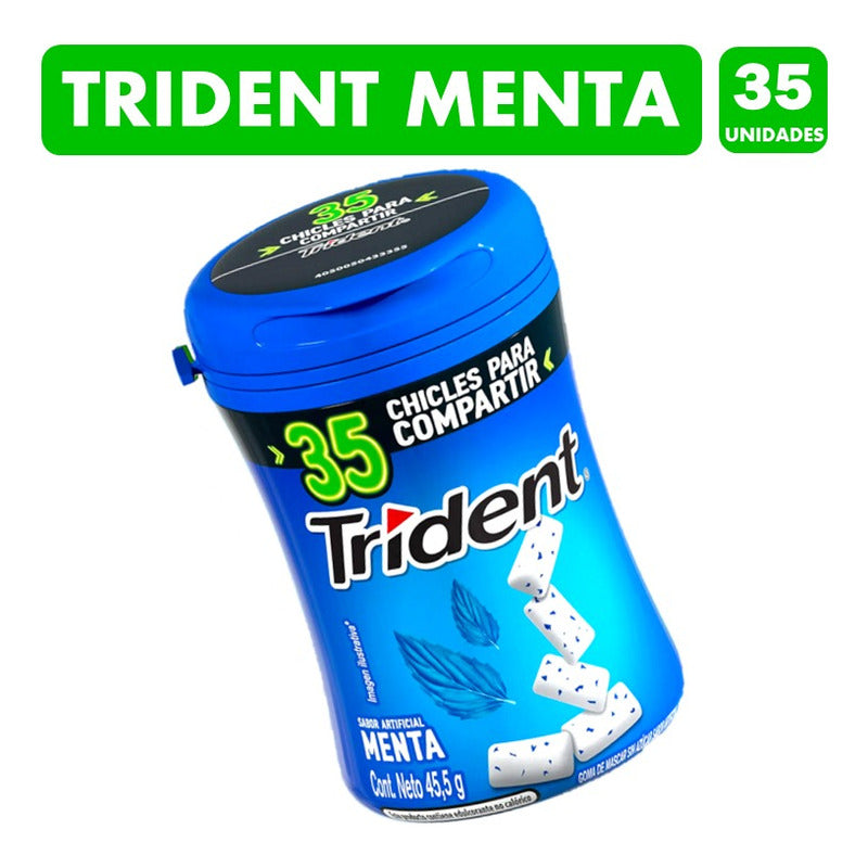 Trident Frasco Azul- Sabor Menta Sin Azúcar(frasco Con 35un)