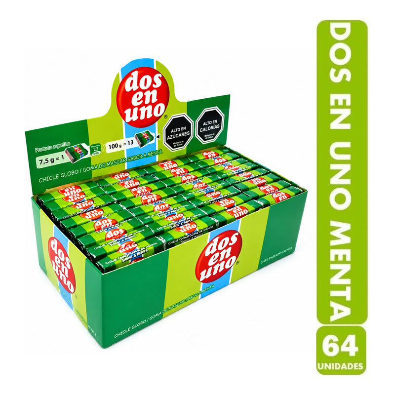 Chicle Dos En Uno Sabor A Menta - Display 64 Unidades
