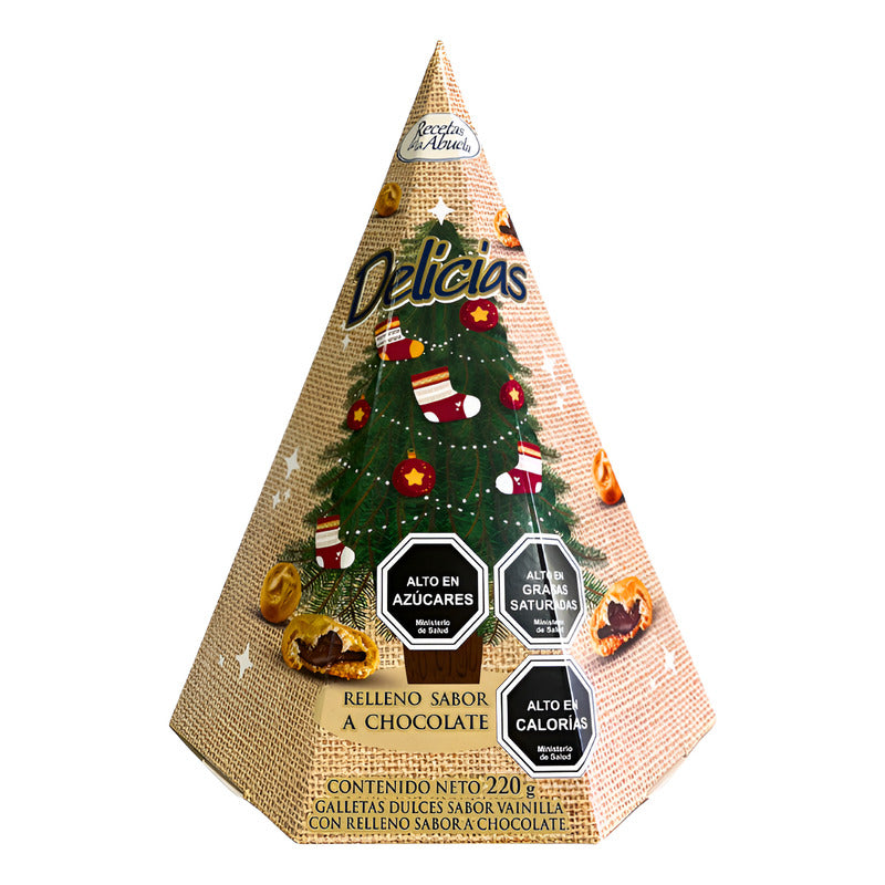 Galletas Delicia Chocolate En Caja Forma De Arbol Navideño