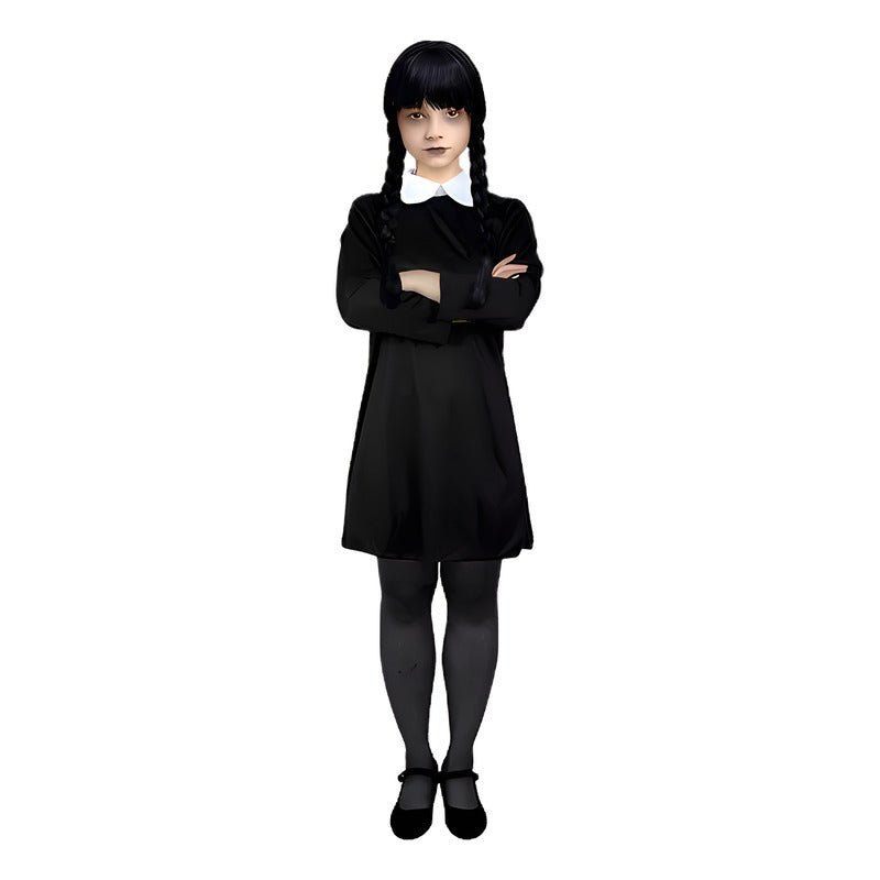 Traje Gótica Niña Negro Con Cuello Especial Halloween 10-12
