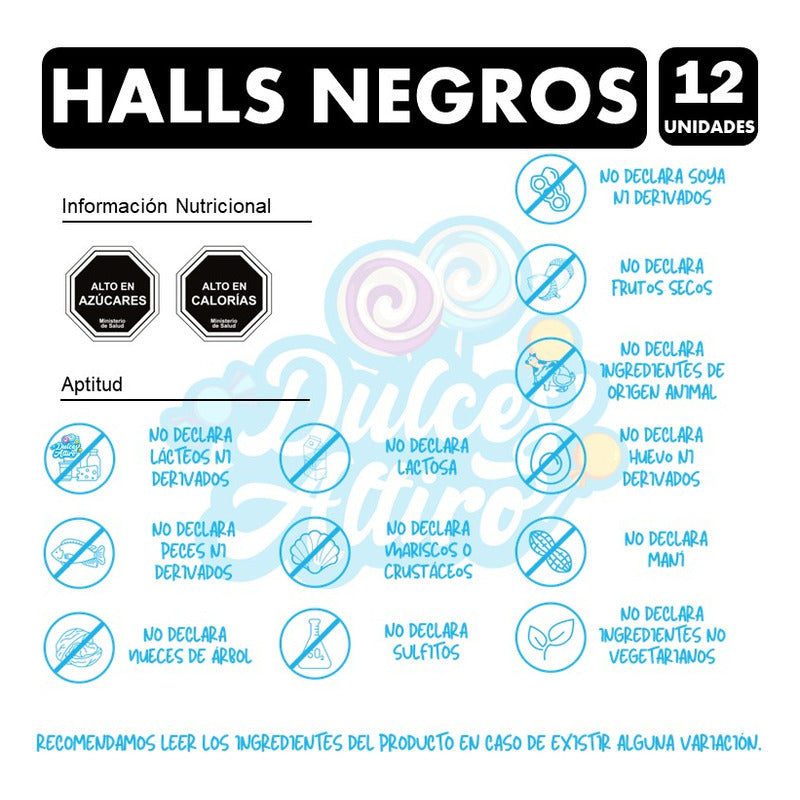Caramelo Halls Negros (caja Con 12 Unidades)