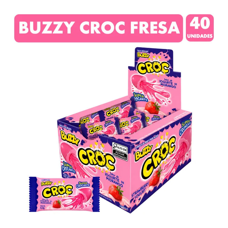 Chicles Buzzy Croc Rellenos Sabor Fresa Sin Gluten (40 Uni)