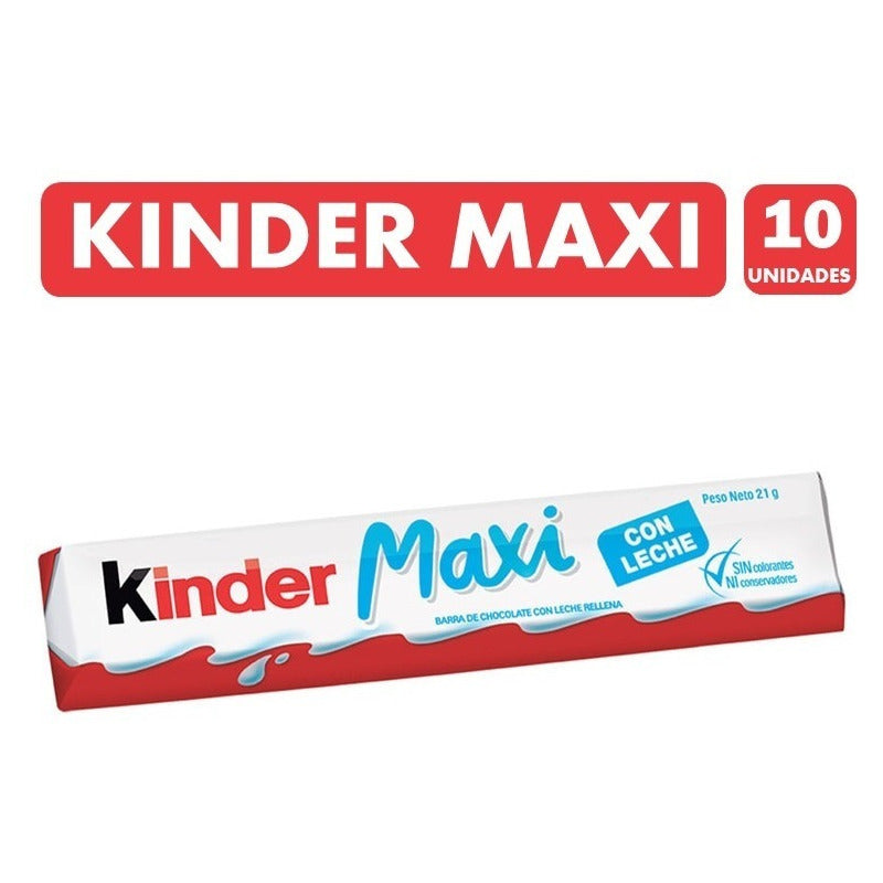 Kinder Maxi, Chocolate De Leche - Pack De 10 Barras De 21gr.