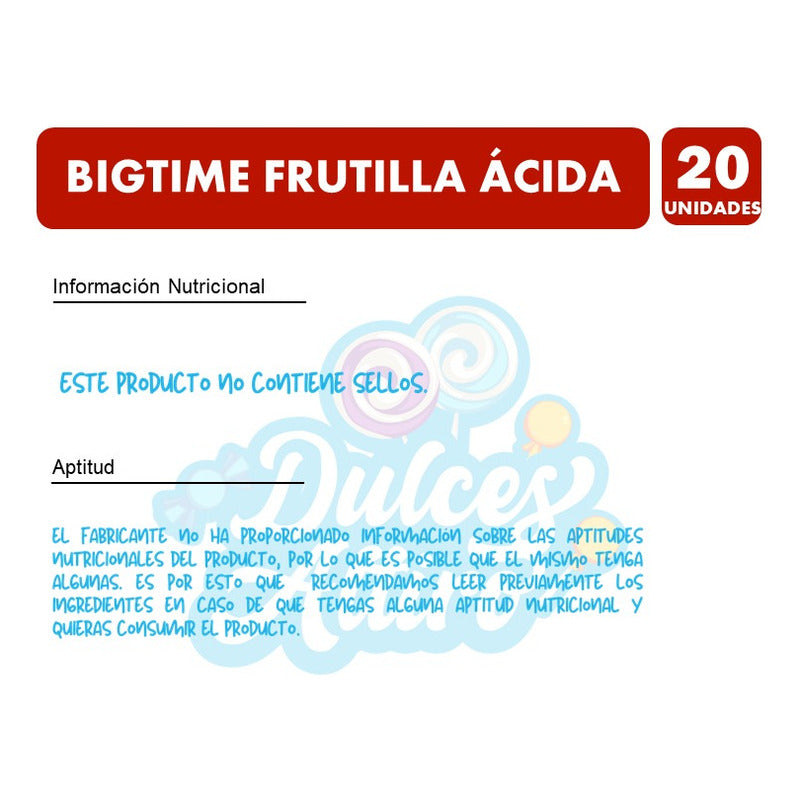 Chicle Bigtime Frutilla Ácida Display 20 Unidades 11gr