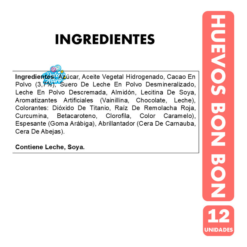 Huevo Bon Bon De Chocolate Con Grageas De Colores - 12 Uni