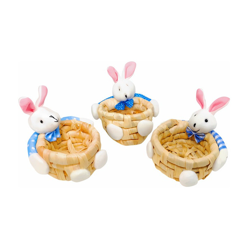 Pack Canasto Huevos De Pascua-canasto Conejo Celeste(pack 3)