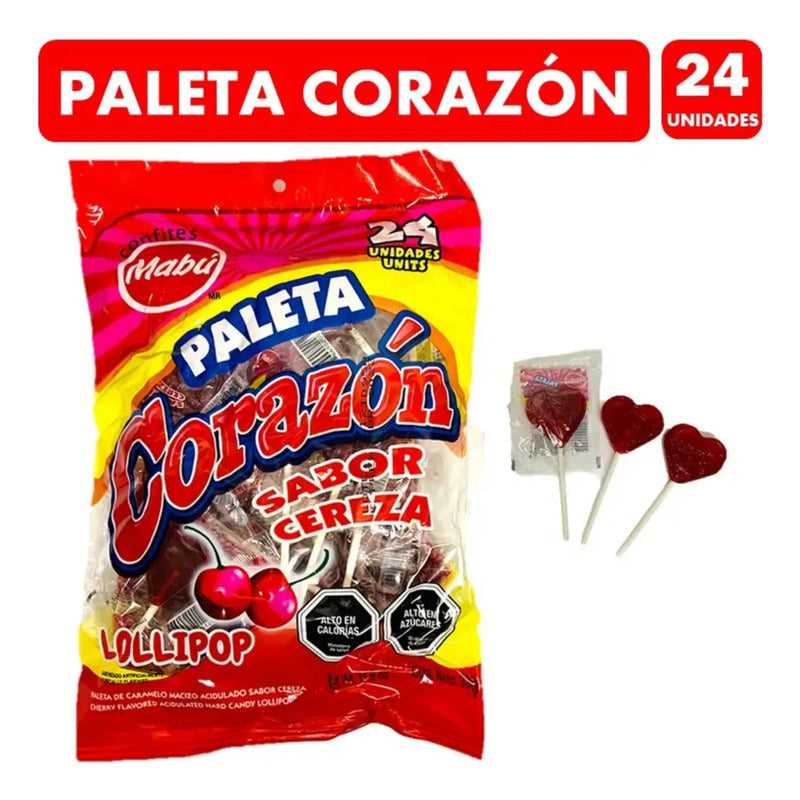 Paleta Corazón De Mabú Sabor Guinda - Bolsa 24 Unidades