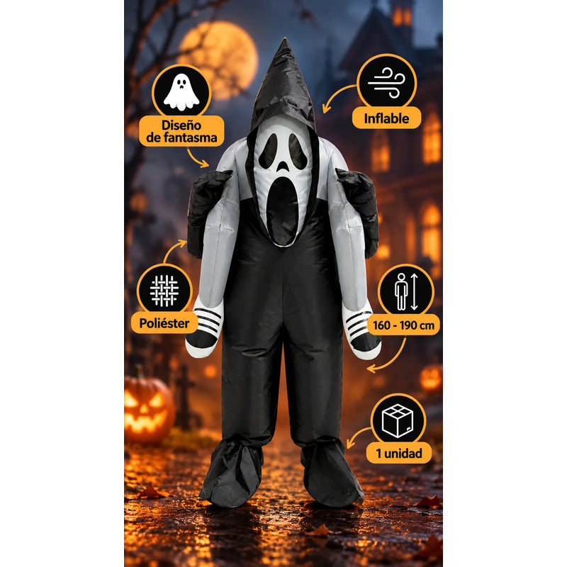 Disfraz Inflable Fantasma Ride Adulto Noche Halloween Negro 160-190