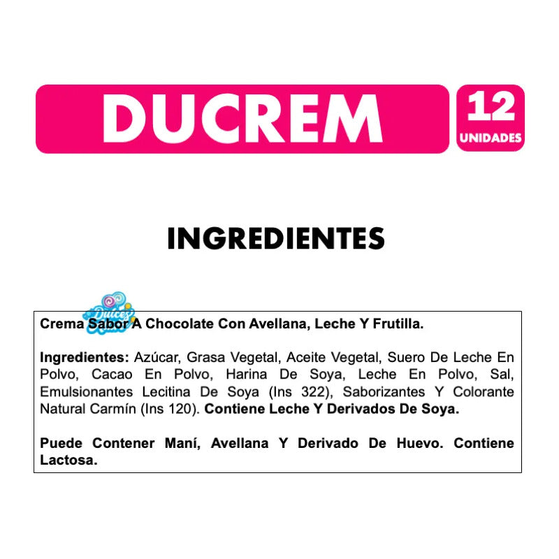 Ducrem Crema Sabor Chocolate Con Avellana, Leche Y Frutilla