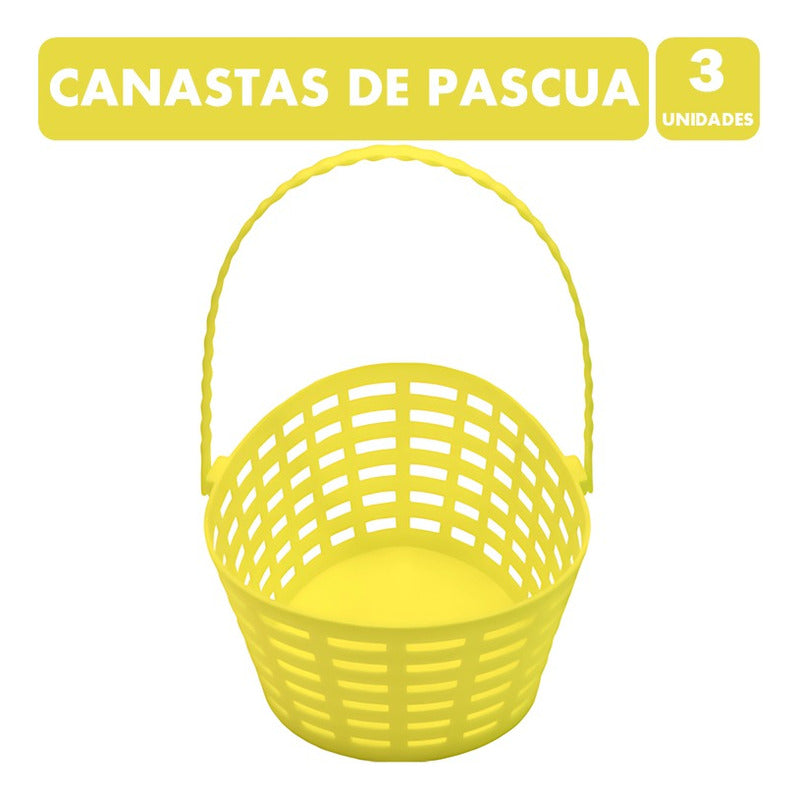 Canasta De Pascua Para Huevitos - Color Amarillo (pack 3 Un)