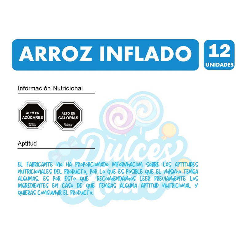 Cereal Arroz Inflado Blanco Para Colación (pack Con 12 Uni)