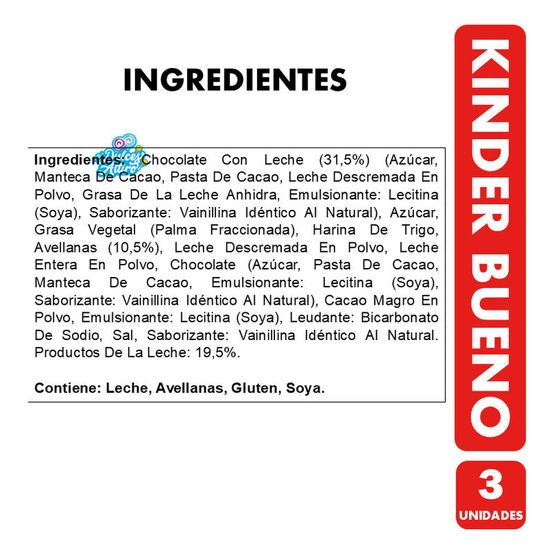 Chocolate Kinder Bueno - Chocolate De Leche (pack 3 Uni)