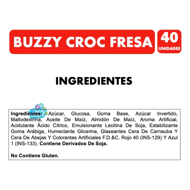 Chicles Sabor Fresa Buzzy Croc Con Centro Líquido (caja 40u)