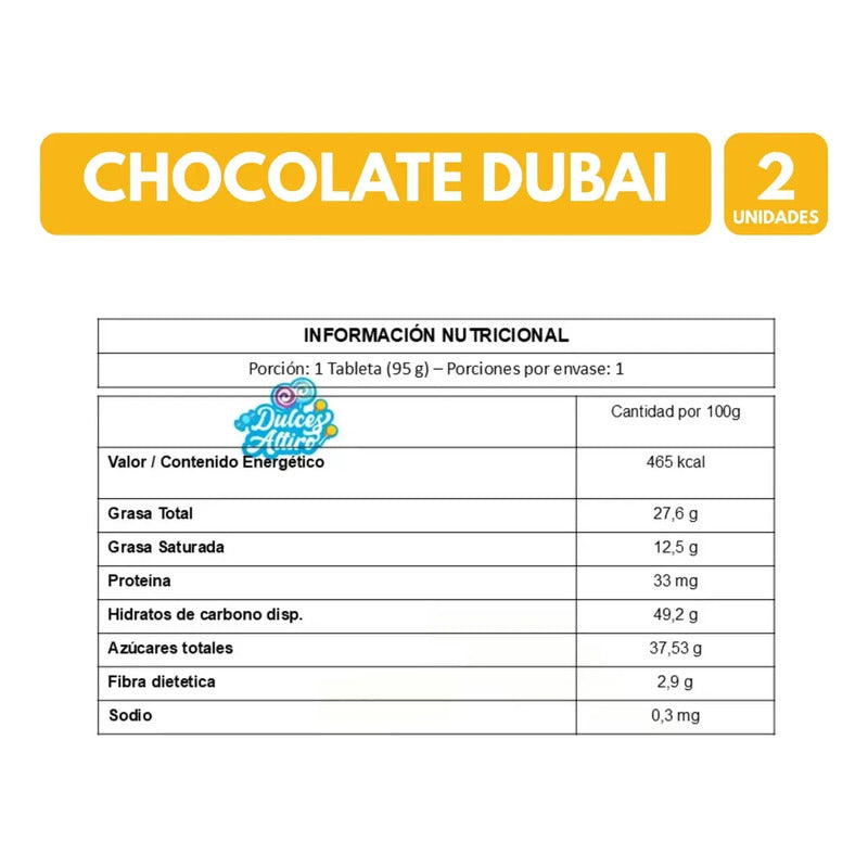 Chocolate Dubai Pistacho Dubaco (pack De 2 Barras)