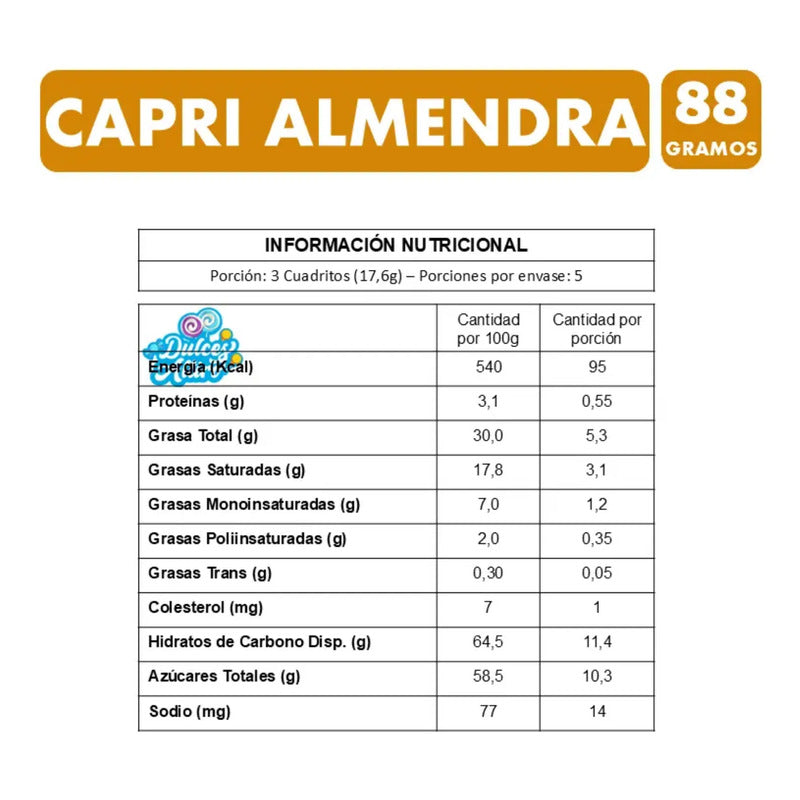 Chocolate Capri Sabor Almendra De Nestlé  (barra De 88 Gr)