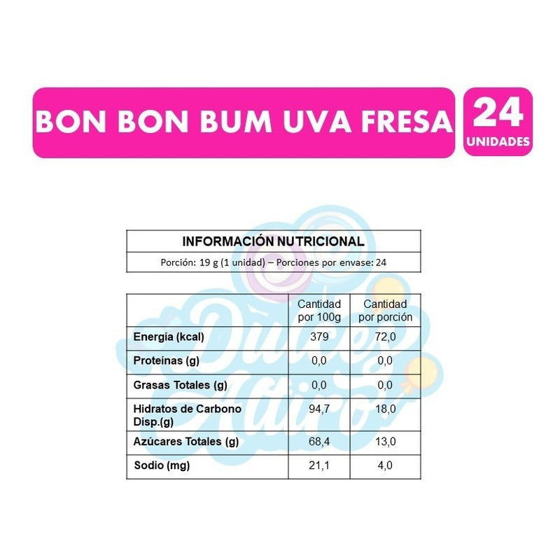 Coyac Bon Bon Bum Morado Sabor Uva Fresa (bolsa Con 24 Un)