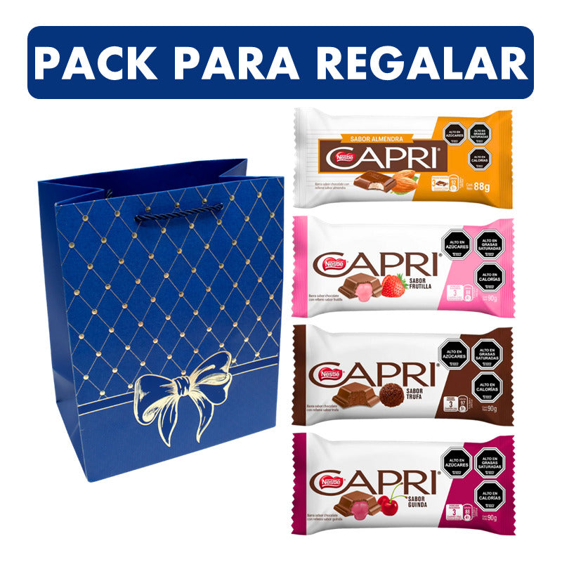 Pack Chocolates Capri Almendra+frutilla+trufa+guinda + Bolsa