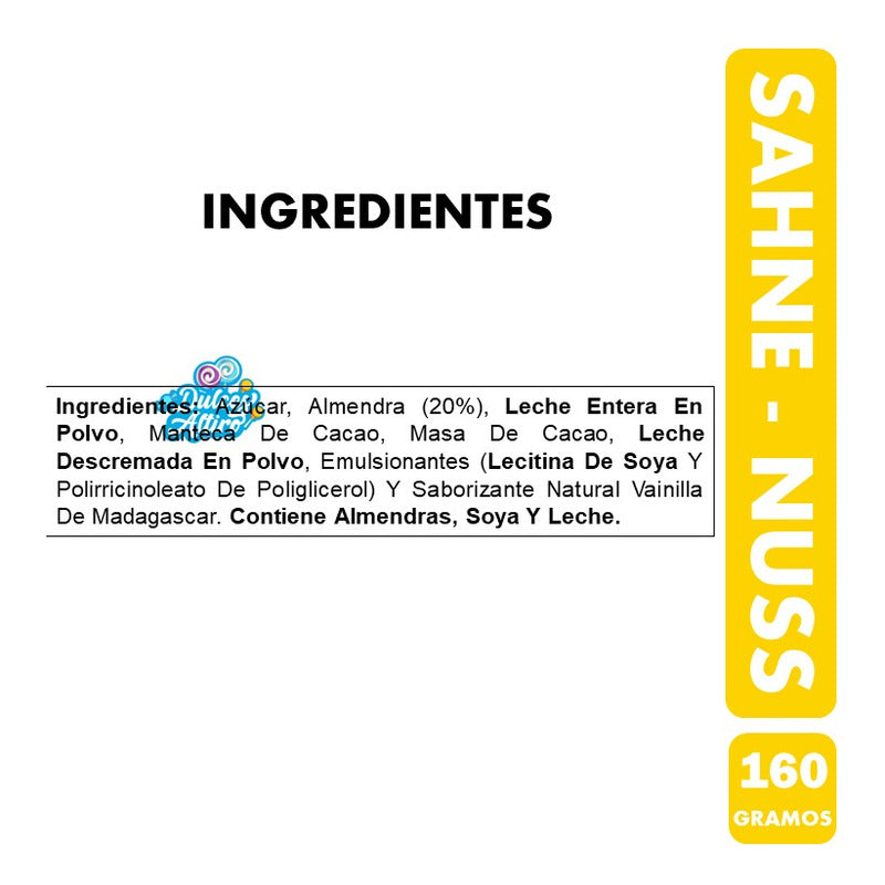Sahne Nuss Clásico Chocolate Con Almendras (tableta De 160g)