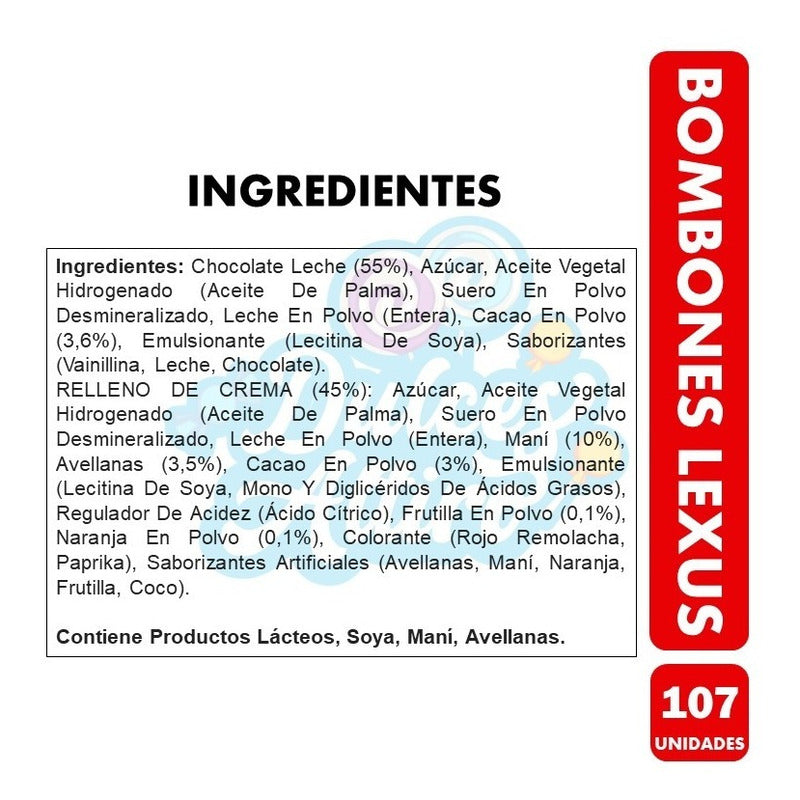 Bombones Lexus, Chocolate Relleno Sabores Surtidos (107 Uni)