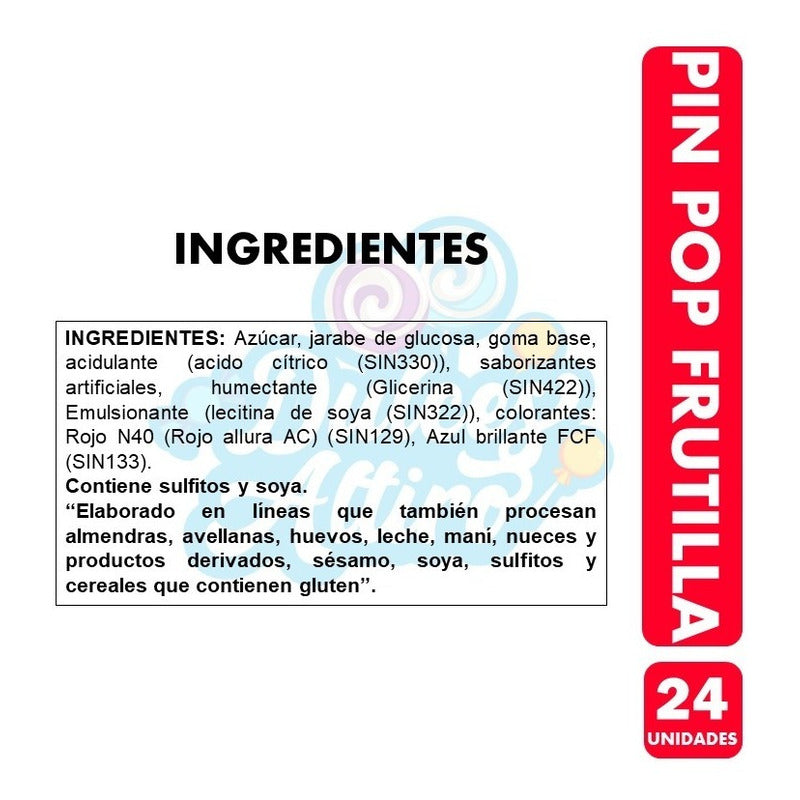 Caramelo Pin Pop Fresa Chupetes (bolsa Con 24 Unidades)
