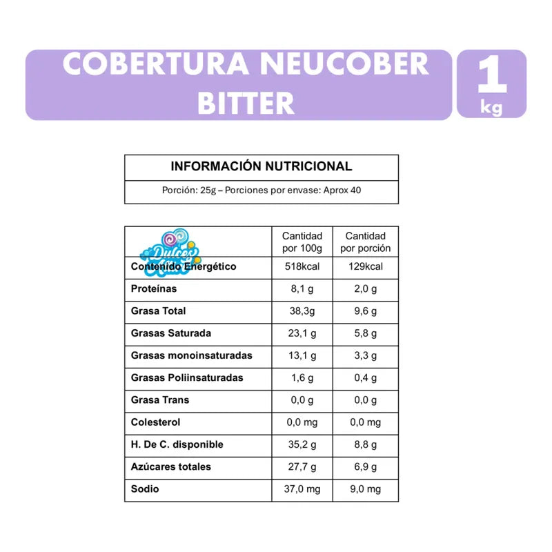 Cobertura De Chocolate Bitter 72% Cacao Neucober (1 Kg)