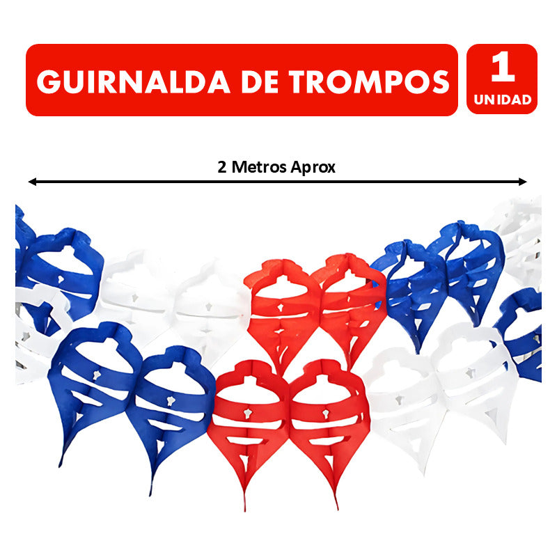 Guirnaldas Para El 18 Blanco Azul Rojo De Trompos(2mt Aprox)