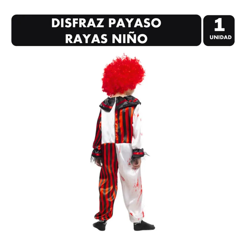 Disfraz De Payaso Rayas Infantil Niño Fiesta Halloween Rojo 10-12