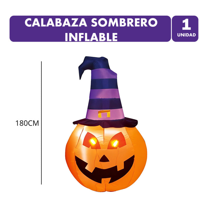 Calabaza Sombrero Inflable Decoración Halloween De 180cm Naranja