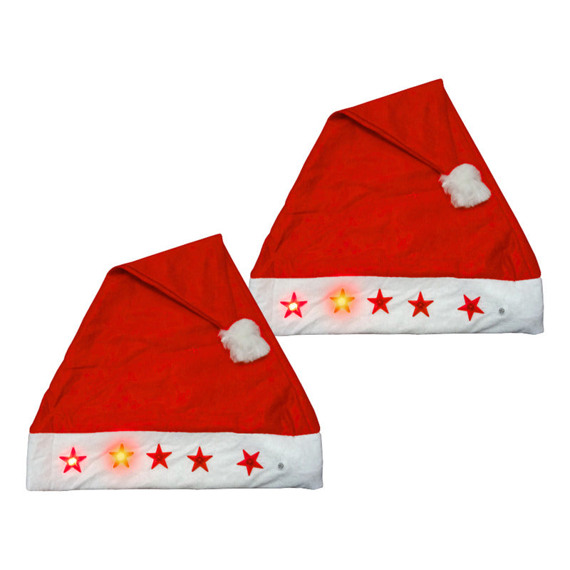 Gorro Navideño Viejito Pascuero Con Luces  (2 Unidades) Rojo