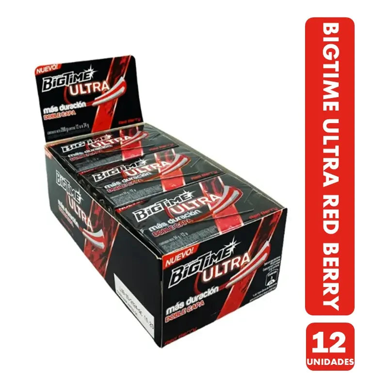 Chicle Bigtime Ultra Red Berry Frutilla Sin Azúcar (12 Uni)