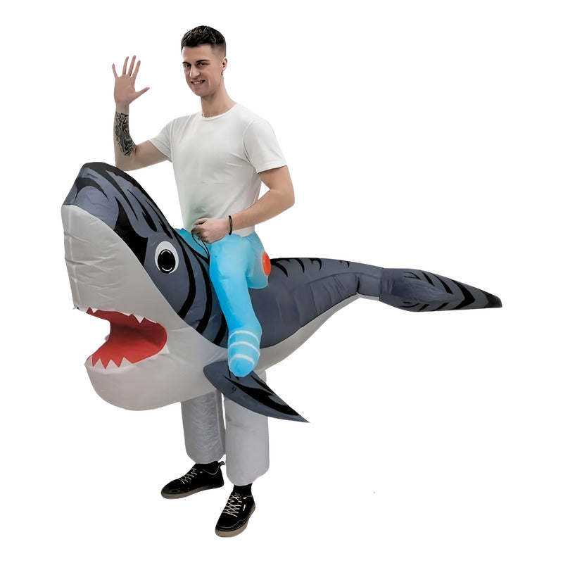 Disfraz Inflable Ride On Tiburón Adulto Especial Halloween Azul Acero 160 - 190 Cm