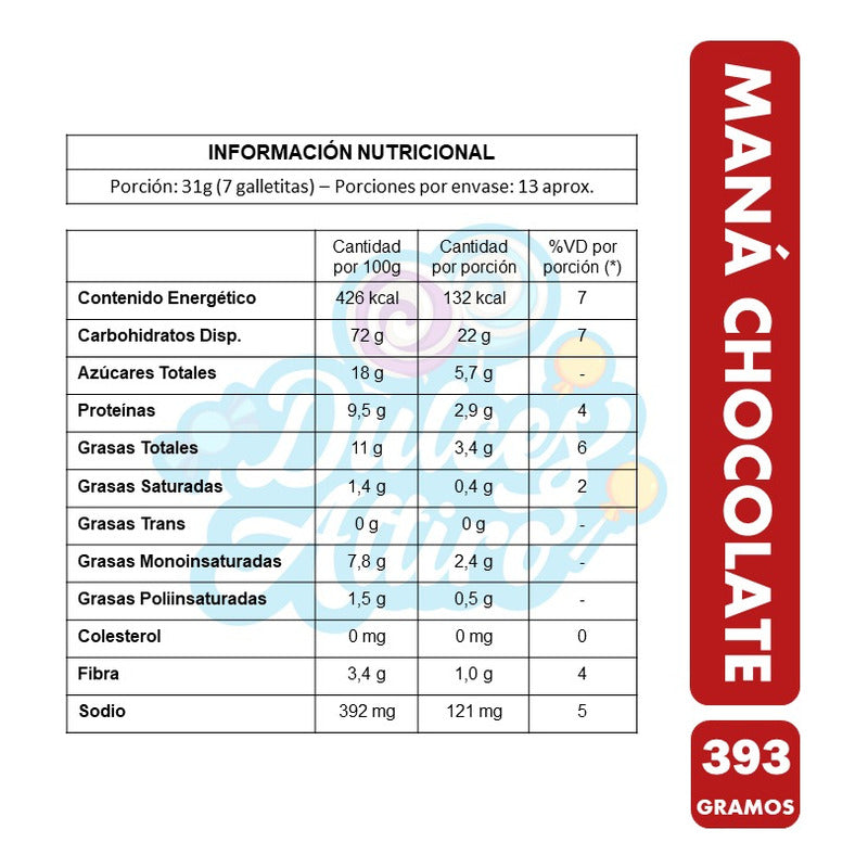 Galletas De Chocolate - Marca Mana (contiene 393 Gramos)