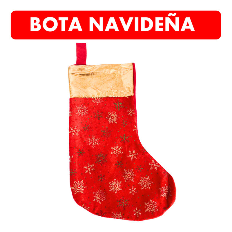 Bota Navideña Con Diseño Para Colgar O Rellenar - 32cm Rojo Bota Navideña Con Diseño Brillante